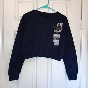 SHEIN Navy Blue Cropped Sweatshirt Size Medium
